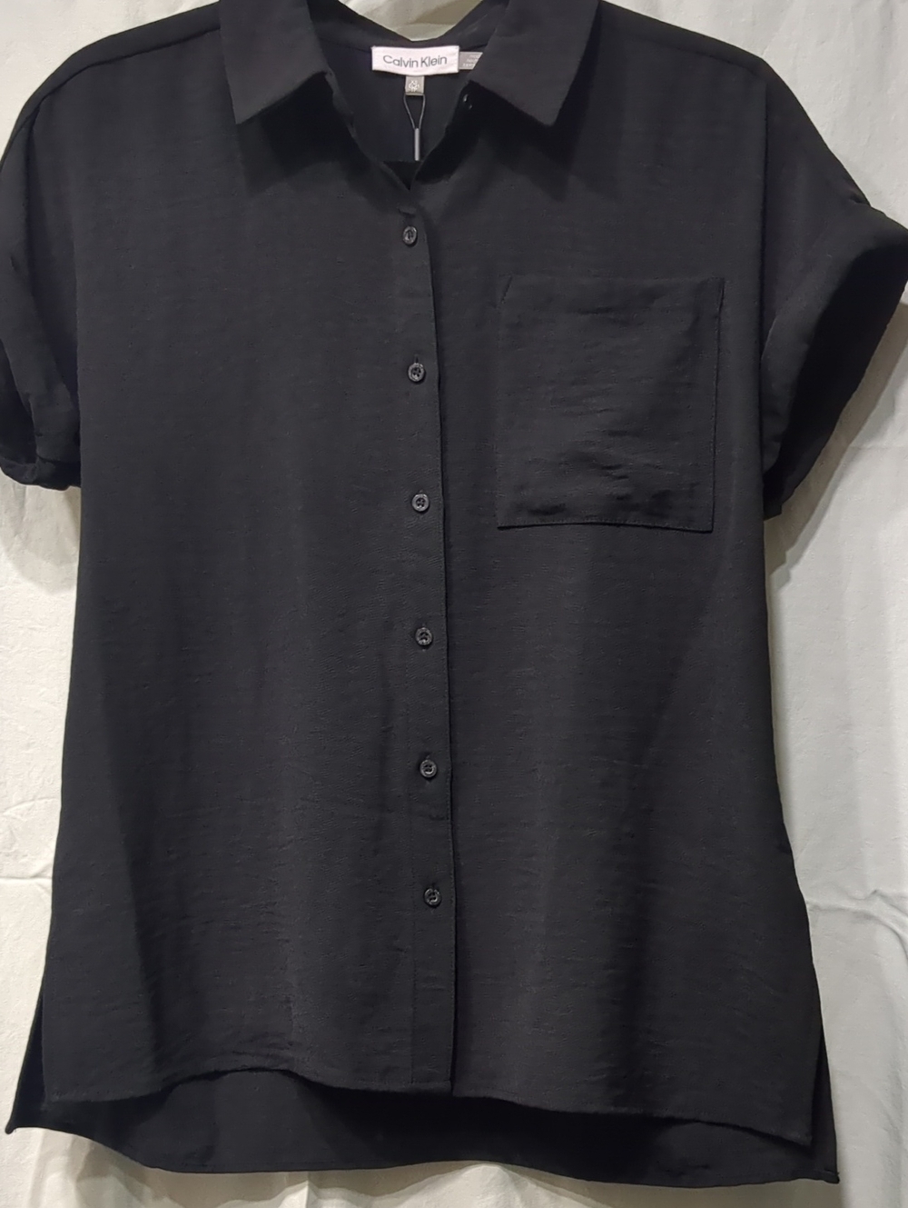 Calvin Klein Black Short-Sleeve Casual Button-Down Shirt XSmall NWT